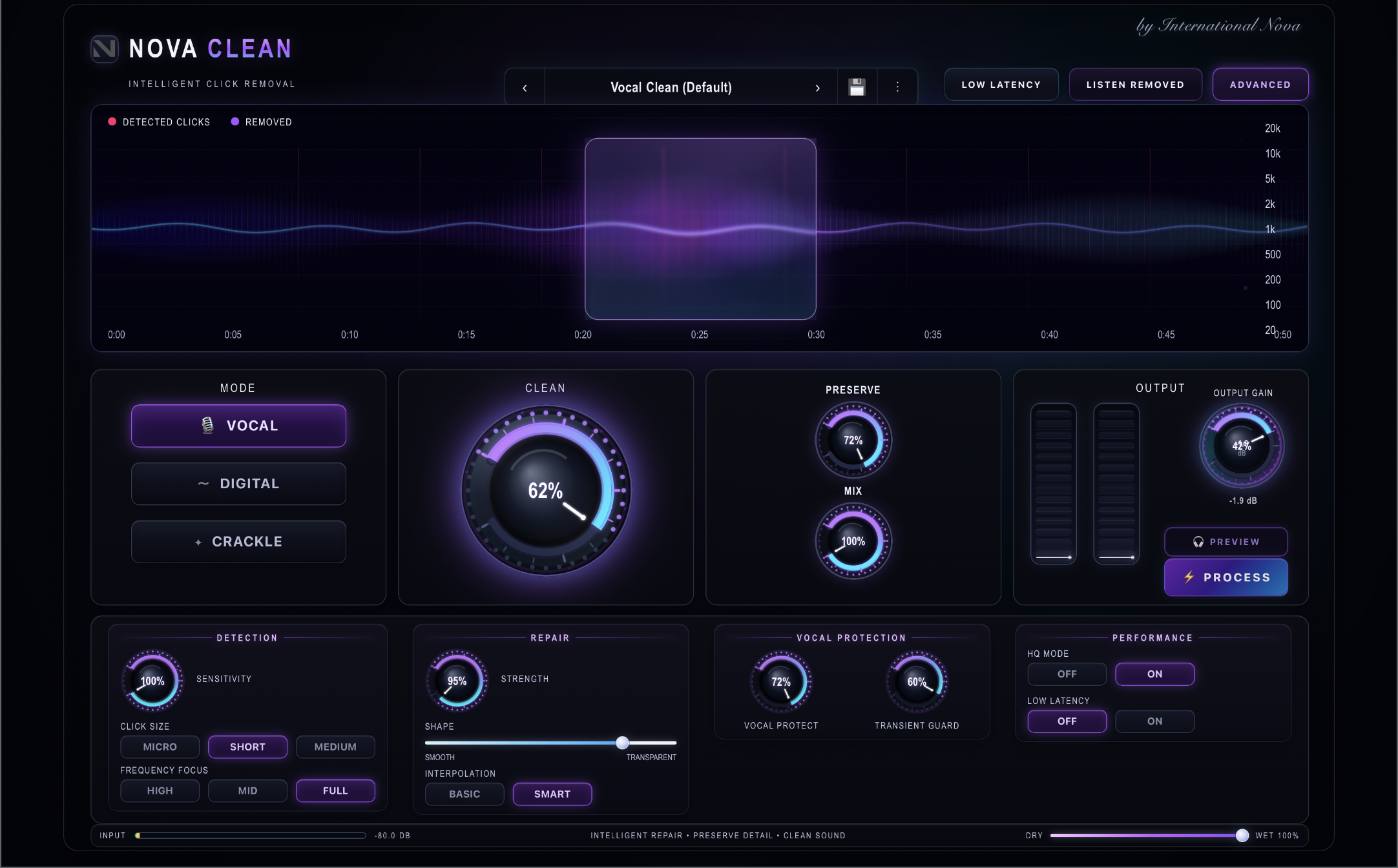 Nova Clean plugin UI